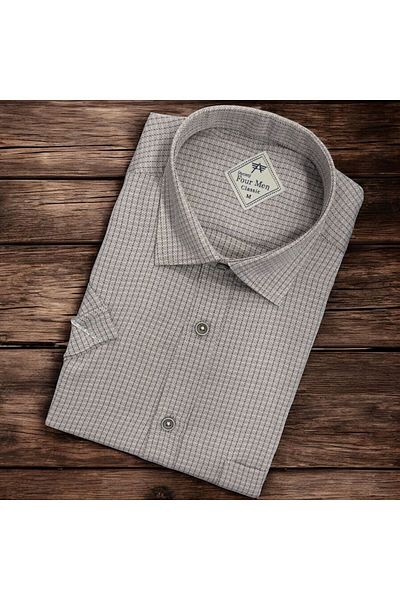 GÖMLEK GALERİSİ Men's Classic Relaxed Fit Small Plaid Short Sleeve Shirt with Pockets