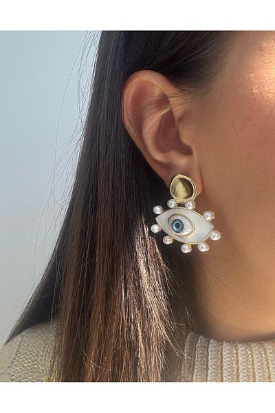 mos&more Blue Enamel Eye Brand Big Women's Earrings