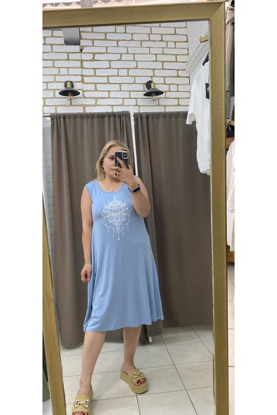 TUBA TOPTAŞ BÜYÜK BEDEN BASKILI ELBİSE