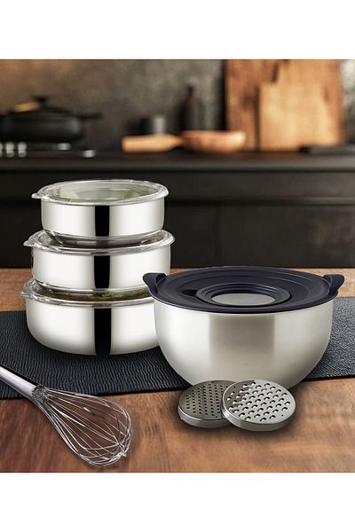Stell&More Steel 3-Piece Storage Container and 24cm Grater Storage Container 11 Piece Set