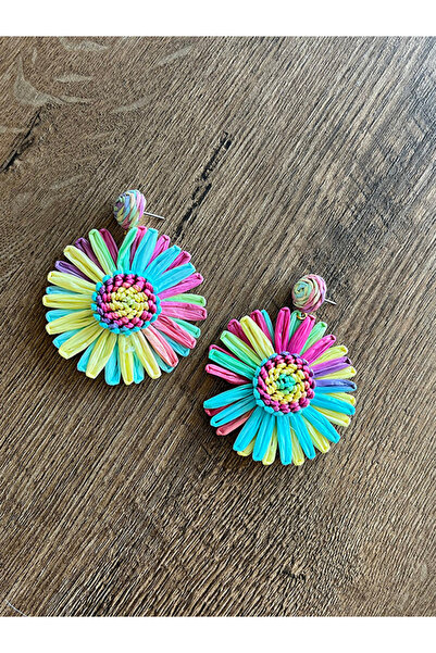 Büyük Hanım Sun Flower Beach Style Handmade Raffia Earrings