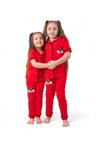 Ege Bebek Girl's Summer Mici Printed Summer Short Sleeve 100% Cotton Nightwear Pajama Set