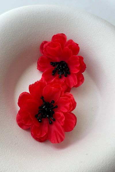 mos&more Red Fabric Flower Brand Big Women's Earrings