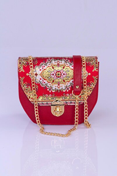 MODA Colorful Ethnic Kilim Patterned Women's Shoulder Bag – Bohemian Style, Chain Strap, Lock Cover