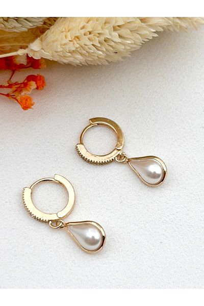 Siya Silver Steel Earrings with Drop Pearl and Zircon Stone - 2.9 cm