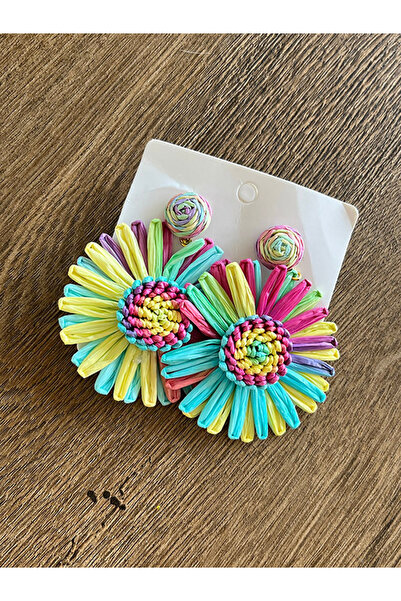 Büyük Hanım Sun Flower Beach Style Handmade Raffia Earrings