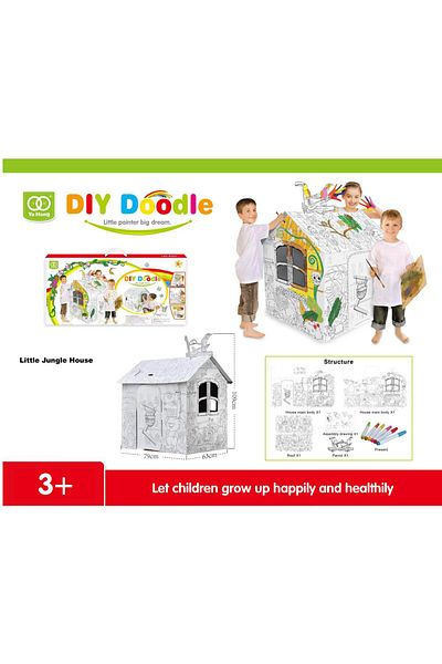 Point Plus "Coloring and Assembling Cardboard House for Kids | Assemblable Coloring Tent - Size 66.5 x 7 x 34 cm"