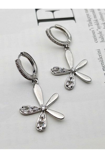 Siya Silver Zircon Stone Dangle Daisy Flower Steel Earrings