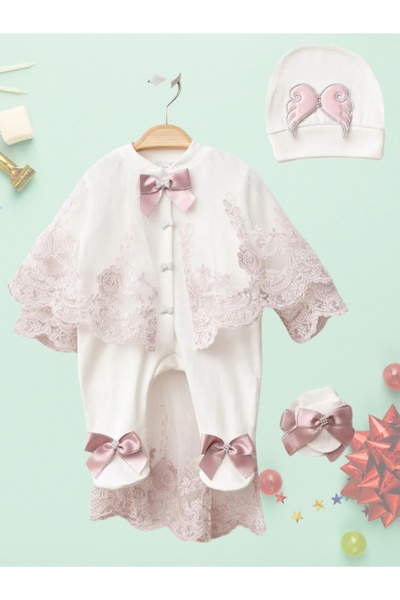 Amur French Lace Cape Angel Wing Detailed Baby Mevlüt Jumpsuit Baby