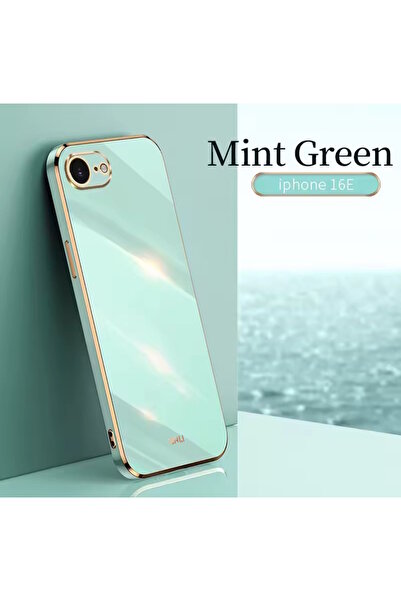 m.tk moveteck Apple iPhone 16E Kılıf Kamera Korumalı Parlak Gold Altın işlemeli Kenarlı Yumuşak Silikon Kapak