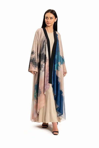 wecre8 Women Beige with Blue Abstract Motif Kaftan By WECRE8