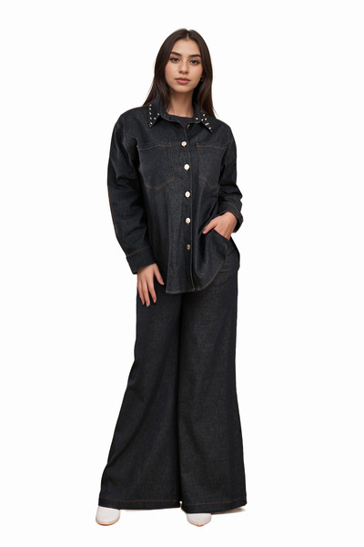 wecre8 Denim Studded Blouse by WECRE8