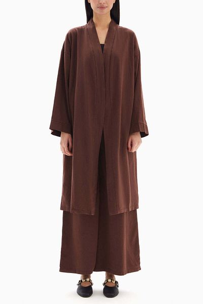 wecre8 Brown Plain Set of Kimono with Trousers By WECRE8