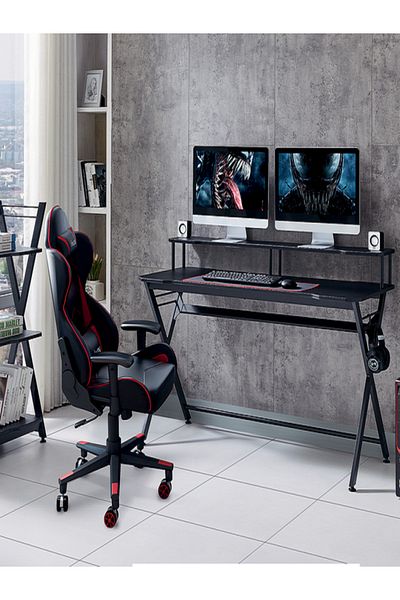 micasa Metal Frame Contemporary and Modern Design Rectangular PVC Gaming Desk