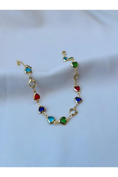 ESDE Colorful Stylish Heart Stone Steel Anklet