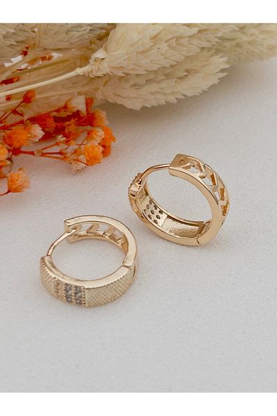 Siya Silver Zircon Stone Patterned Steel Hoop Earrings