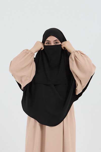 Mihrisina collection Single Floor Black Souffle Hijab Khimar Islamic Clothing