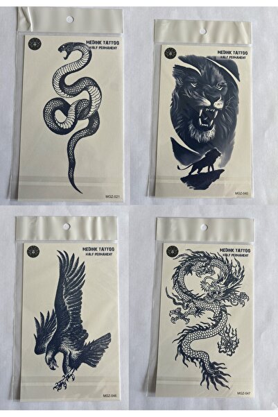 Airbrush Tattoo Vahşi 4 adet Birden3 hafta Kalıcı Geçici yapıştırma Dövme 18x...