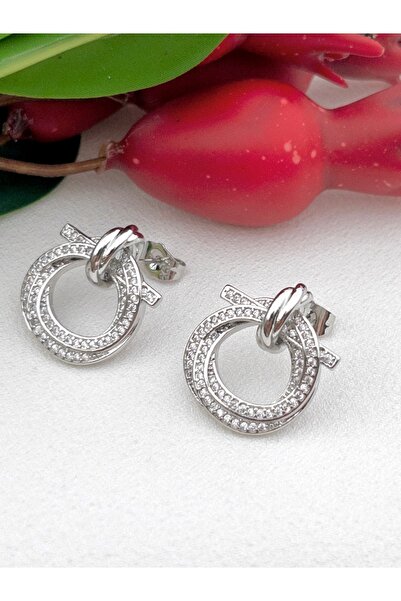 Siya Silver Zircon Stone Spiral Knot Steel Earrings