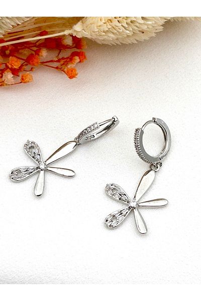 Siya Silver Zircon Stone Dangle Daisy Flower Steel Earrings