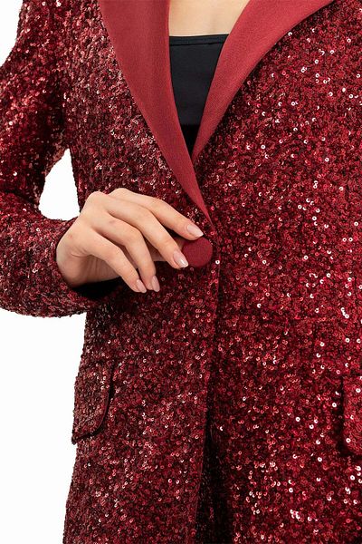 wecre8 Women Sequins Burgundy Set of Blazer and Trousers By WECRE8