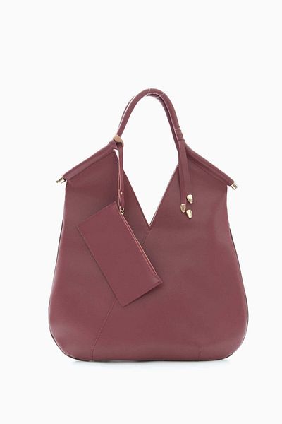 wecre8 Maroon V-Cut Tote Bag by WECRE8
