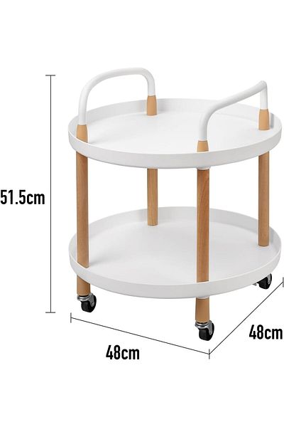 Lawazim 2-Tier Round Side Table – White End Table with Wheels & Handles for Living Room or Bedroom