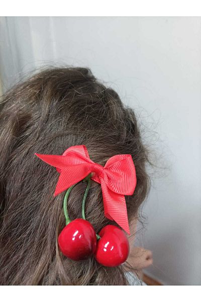 JHTshop 2 Pack Cherry Buckle Red Hair Clip Cloth Pinch Hair Clip