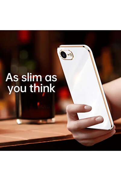 m.tk moveteck Apple iPhone 16E Kılıf Kamera Korumalı Parlak Gold Altın işlemeli Kenarlı Yumuşak Silikon Kapak