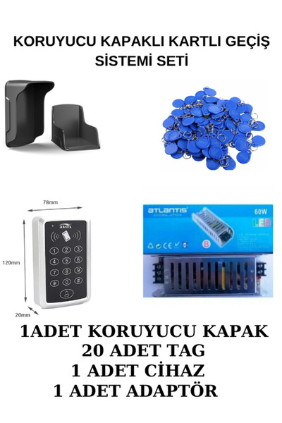 LANSAN Adaptörlü Trafolu (60W)Rfıd Şifreli Kapı Kilidi Seti Cihaz+Siperlik+Ad...
