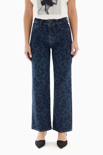 wecre8 Dark Blue Leopard Print Denim Jeans By WECRE8