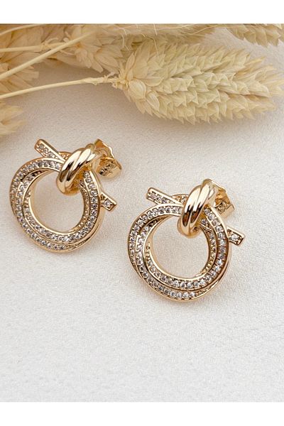 Siya Silver Zircon Stone Spiral Knot Steel Earrings