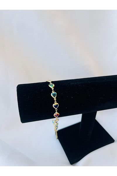 ESDE Colorful Stylish Heart Stone Steel Anklet