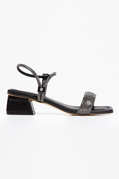 MFT AYAKKABI Women's Single Strap Stone Short Heeled Evening Dress Shoes