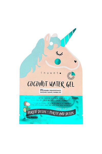 Inuwet Detoxifying biocellulose face mask Coconut Water Gel, Unicorn, Inuwet, 30 ml