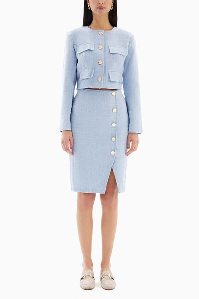 wecre8 Sky Blue Buttons Set of Jacket and Skirt By WECRE8