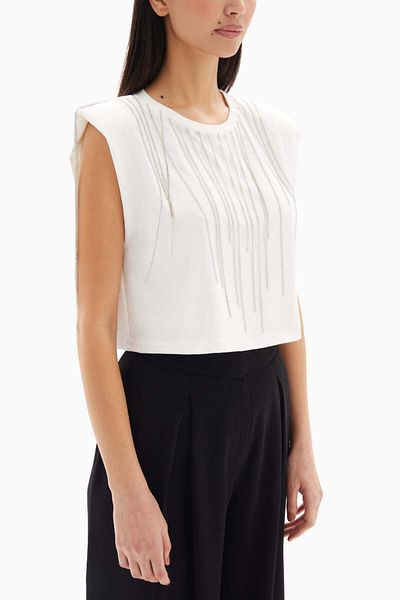wecre8 White Sleeveless Cropped Top By WECRE8