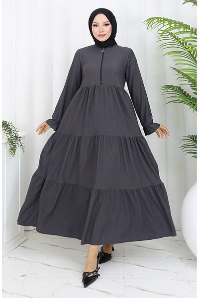 sefamerve Wrapped Fabric Zippered Dress 6999-05 Anthracite