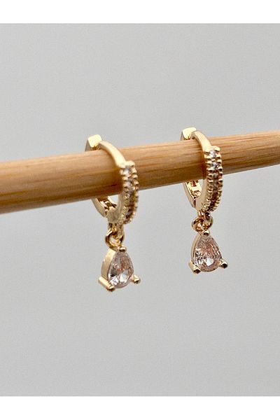 Siya Silver Zircon Stone Drop Model Single Stone Minimal Steel Earrings - 2 cm