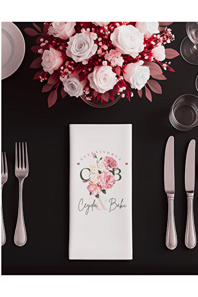 BYBAGS Söz Düğün Nişan Peçetesi Isme Özel Baskılı 20'li Paket 33x33