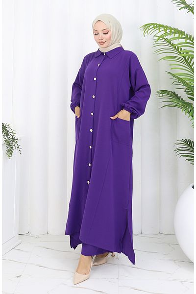 sefamerve Snap Fastener Tunic Trousers Double Set 0097-02 Purple