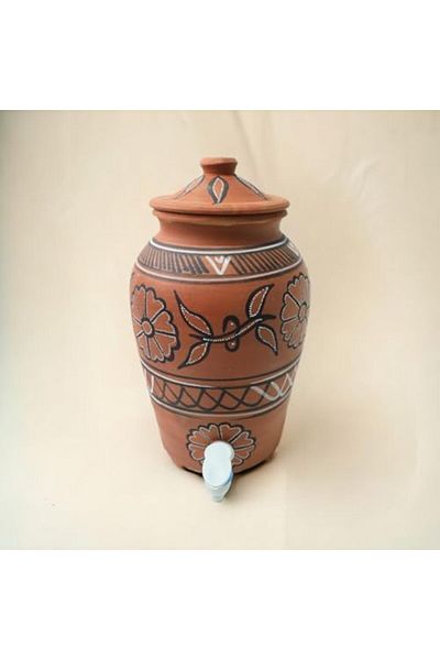 Generic موزع مياه من الطين من ARK DhaaroVibes سعة 5 لترات من Matka - وعاء فخاري مصنوع يدويًا ومطلي يدويًا