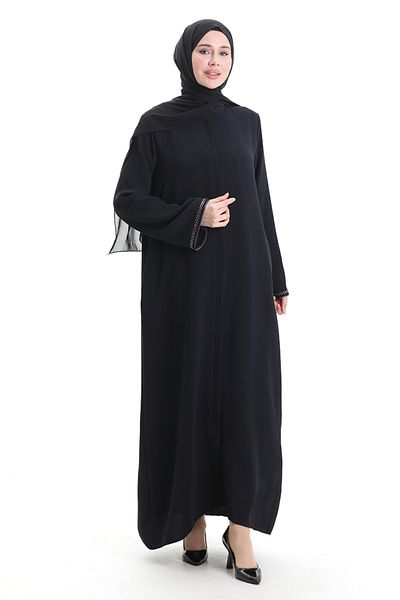 sefamerve Modal Fabric Hürrem Sleeve Ferace 1904-08 Navy Blue Grey