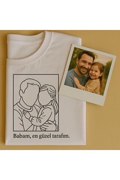 vikitekno Çizgisel Kişiye Özel Fotoğraf Çizim Baskılı Beyaz T-shirt