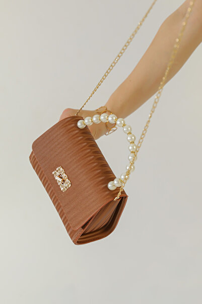 themoiss Geantă de umăr de mână pentru femei, cu detaliu de perle, cu lanț de...