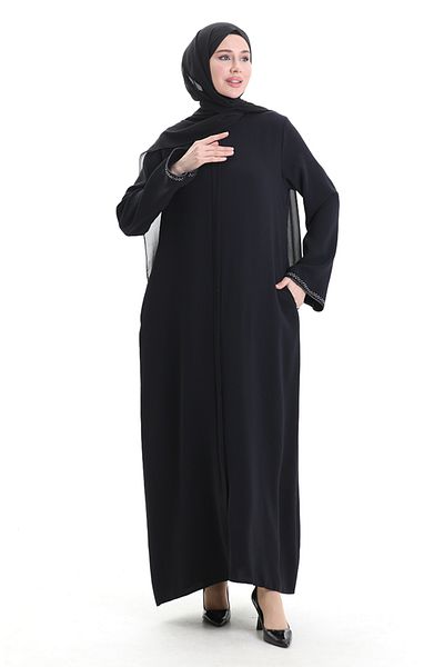 sefamerve Modal Fabric Hürrem Sleeve Ferace 1904-08 Navy Blue Grey