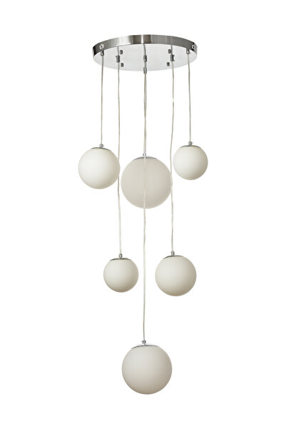 Avizemoda Pigaro 6 lı Beyaz Renk Camlı Salon Oturma Odası Modern Sarkıt Avize...