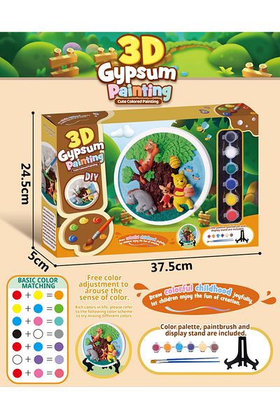 Point Plus 3D Gypsum Coloring Board for Kids - with Colors, Brush & Display Easel - Ages 5+