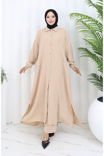 sefamerve Snap Tunic Παντελόνι Σετ δύο τεμαχίων 0097-04 Μπεζ