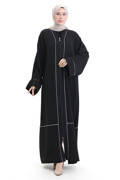 sefamerve Modal Fabric Piping Abaya Ferace 4470-02 Μαύρο